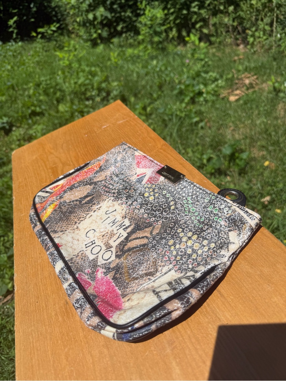 Jimmy Choo Multicolor Snake-Print Pouch with Pink and Black Accents